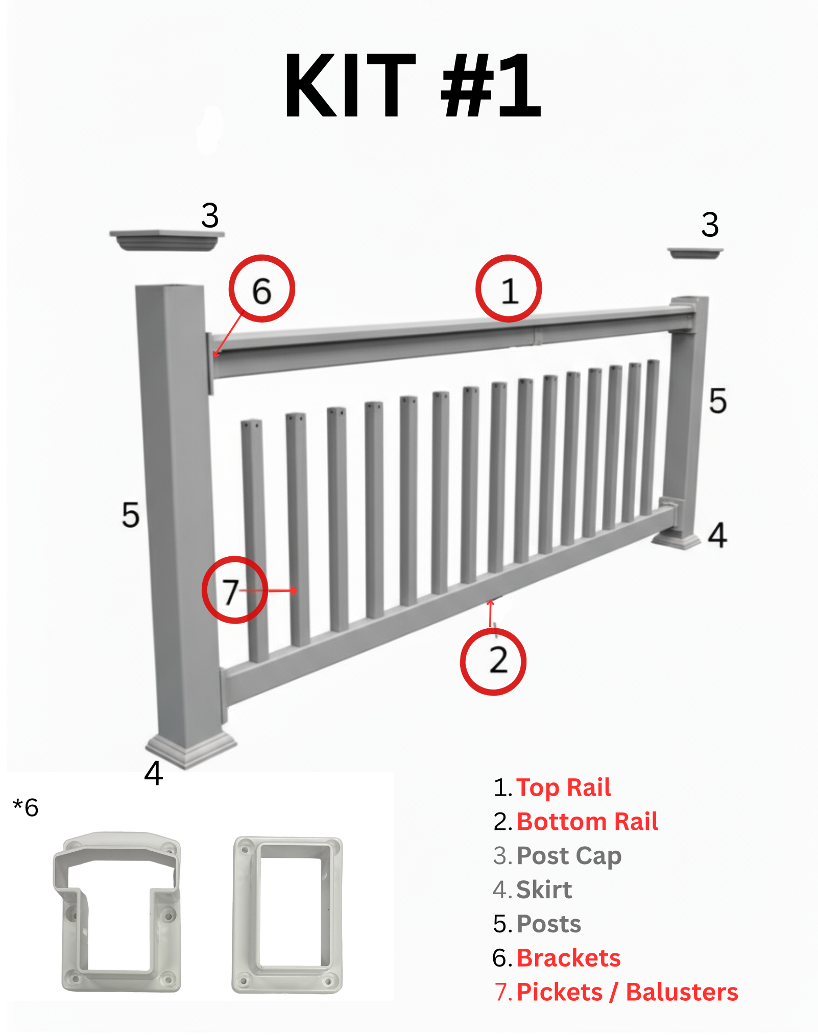 8 ft Level Gray Vinyl with Gray square vinyl pickets. (kit 1)