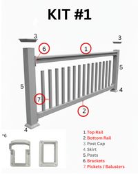 8 ft Level Gray Vinyl with Gray square vinyl pickets. (kit 1)