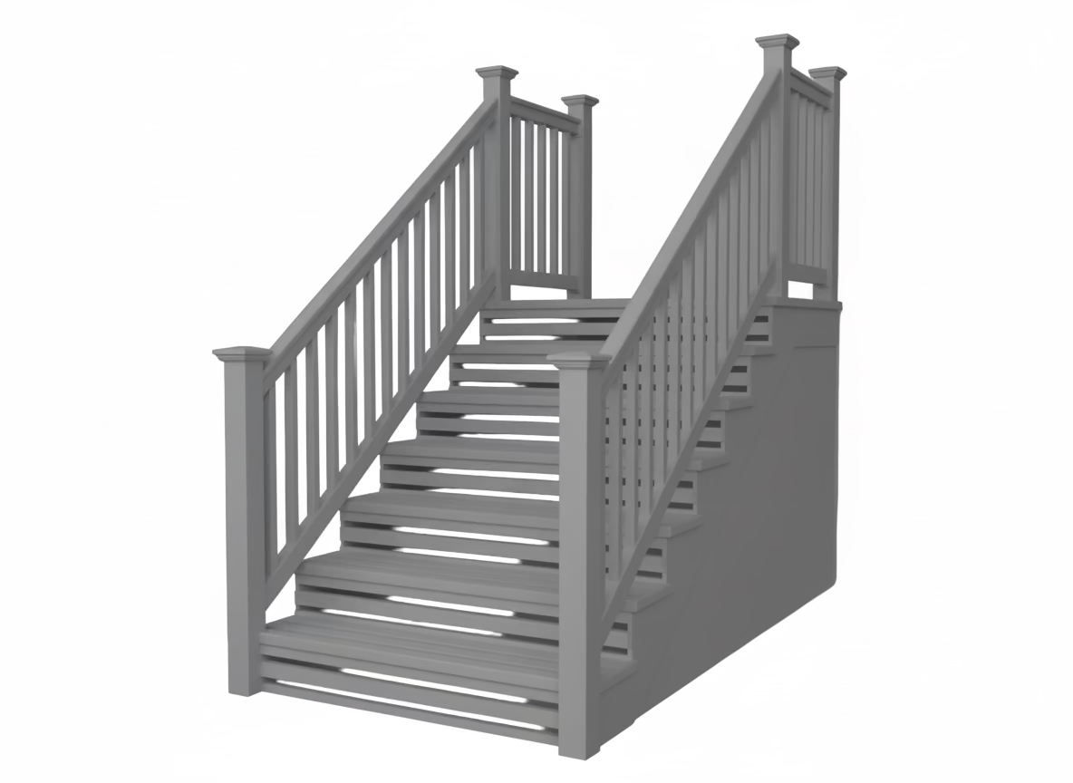 6 ft Stairs Rail Gray Vinyl with Gray square vinyl pickets. (kit 1)