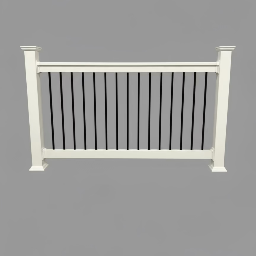 6 ft Level White Vinyl with black aluminum round pickets. (kit 1)